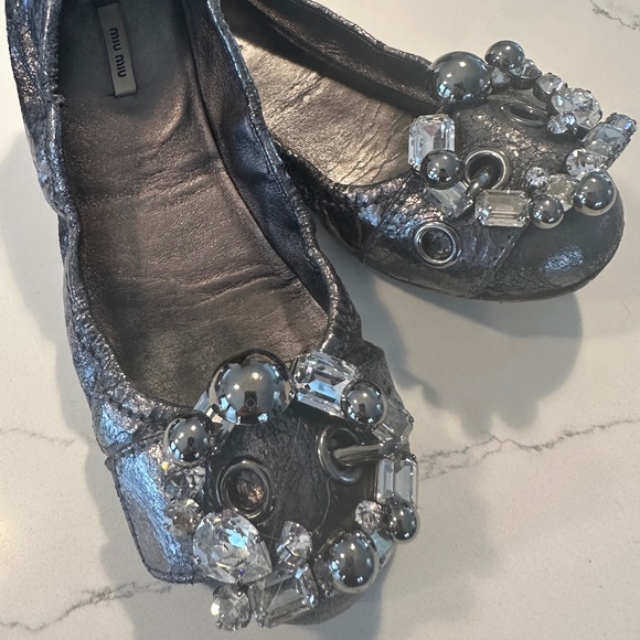 Miu Miu Flats - Gray with Jewels - Size 36 - Picture 1 of 4